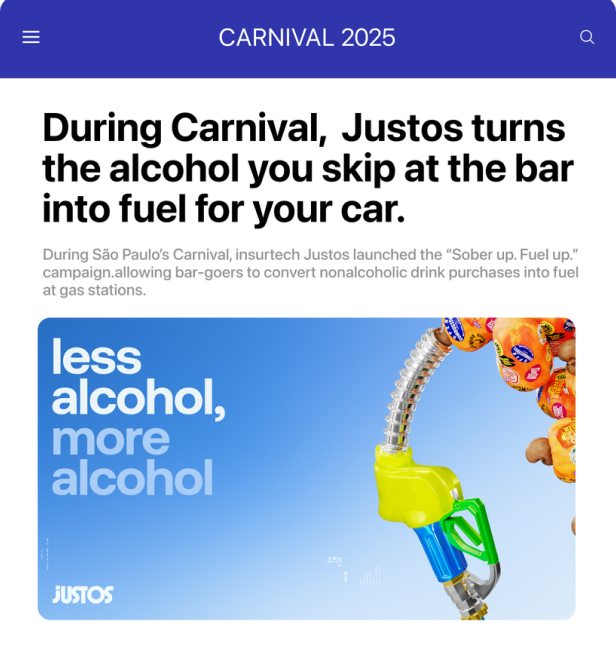 Press — During Carnival, Justos turns the alcohol you skip into fuel